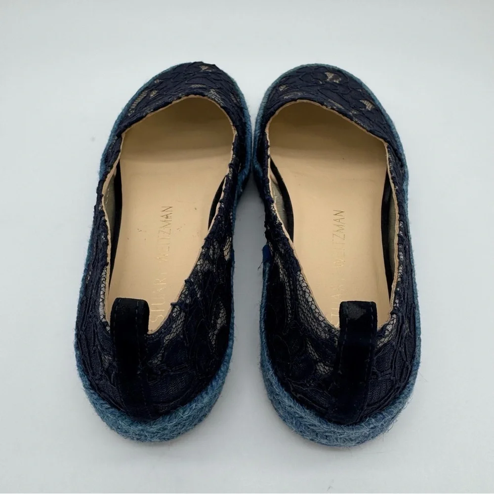 Stuart Weitzman Meshuga Navy Blue Floral Lace Espadrille Flats Size 5.5-6